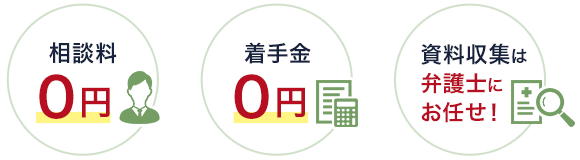 相談料0円、着手金0円、資料収集代行0円