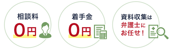 相談料0円、着手金0円、資料収集代行0円